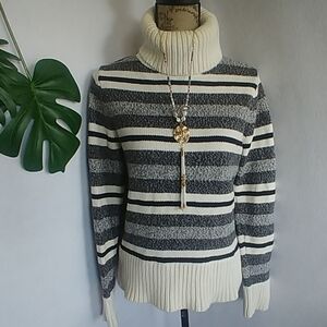Vtg Liz Claiborne Striped Turtleneck Sweater